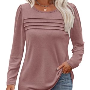 Casual Long Sleeve Pleated Pullover Top