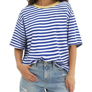 Casual Loose Fit Tops With Short Sleeves And Pullover Design