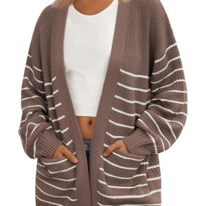 Oversized Striped Knit Cardigan With Pockets