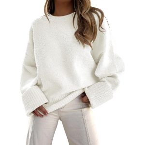 Chunky Style Soft Fuzzy Knit Oversized Long Sleeve Sweater For Women