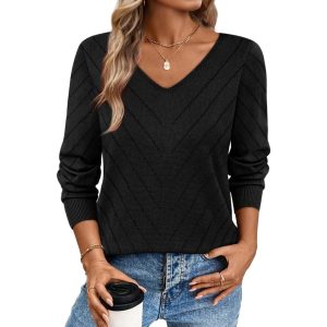 Lightweight Knit Long Sleeve Pullover Sweater For Women