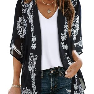 Floral Puff Sleeve Kimono Cardigan