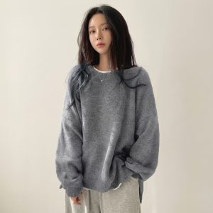 Casual Long Sleeve Round Design Sweaters For Women
